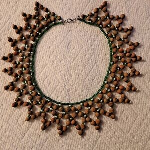 Nahui Ollin Intricate Green and Brown Necklace
